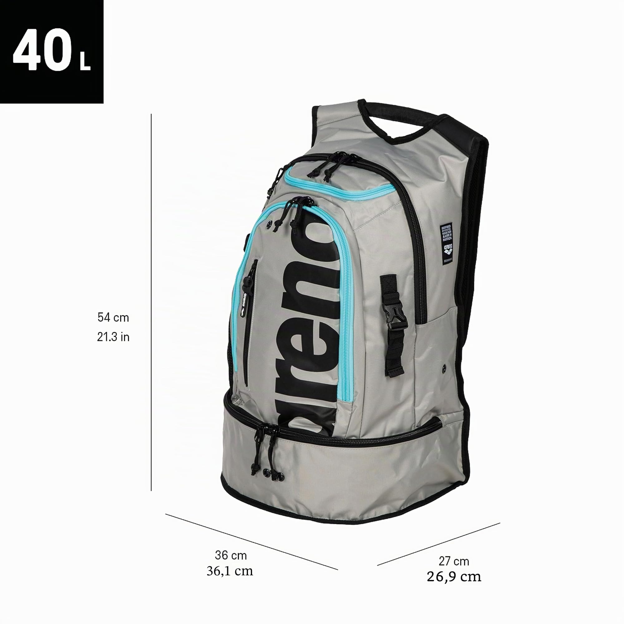 arena Fastpack 3.0 Sac à Dos Sportif pour la Natation, la Mer, le Gymnase et le Sport, Sac de Voyage Hydrofuge avec Bretelles Matelassées, Compartiment pour Chaussures et Vêtements Mouillés, 40 litres