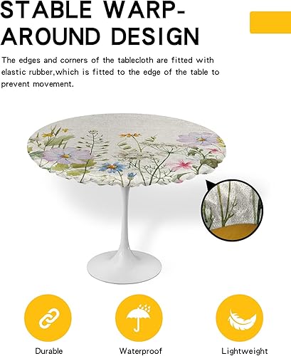 Miniatura 3 de Mantel ajustable con diseño de flores silvestres en acuarela y borde elástico, resistente al agua, a prueba de derrames, para cocina, comedor,