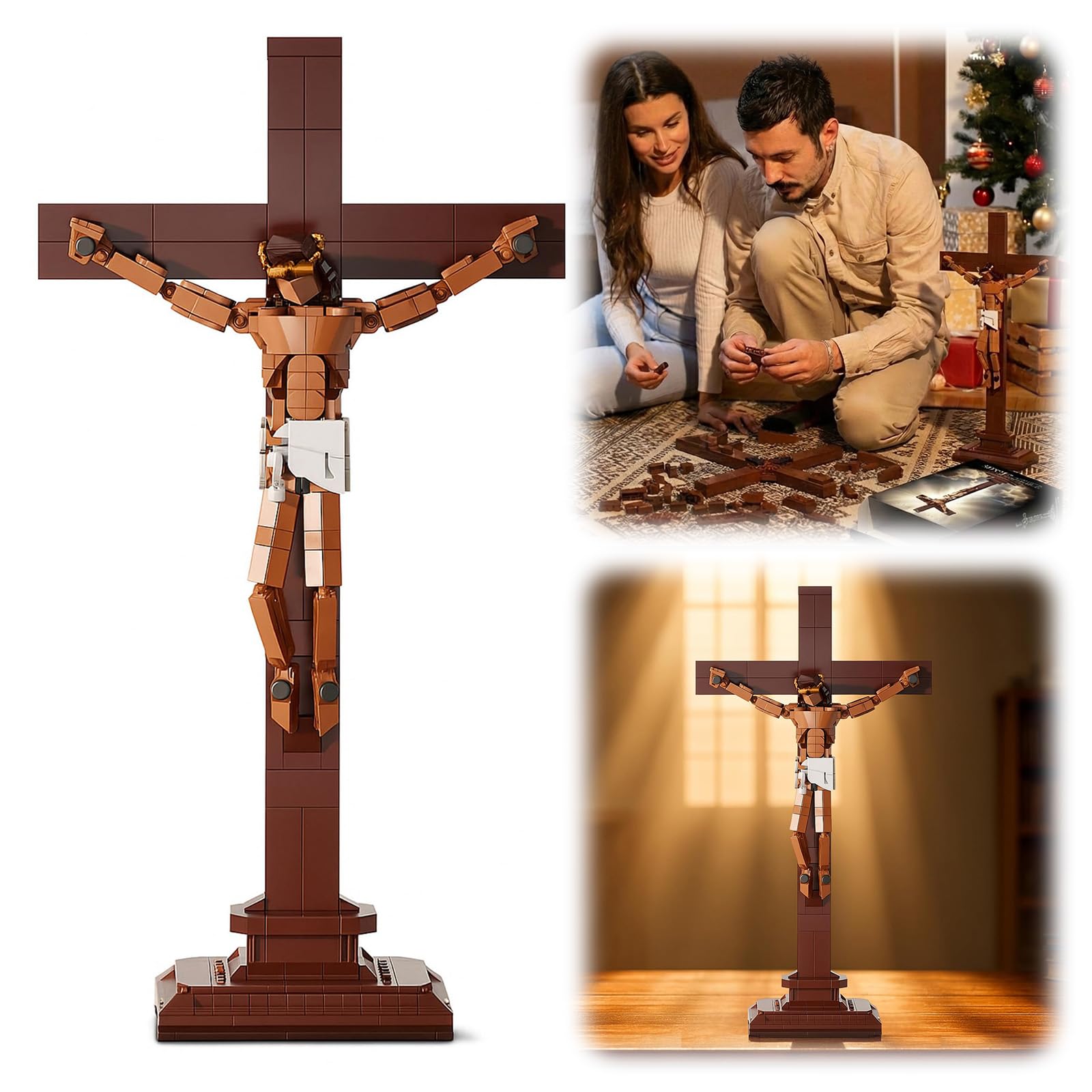 Set di Mattoncini Jesus Costruzioni - 588 Pezzi Kit de construction Petit Crucifix de Jésus, Modèle de Briques Représentant une Figure Religieuse Chrétienne pour la Maison ou l'église