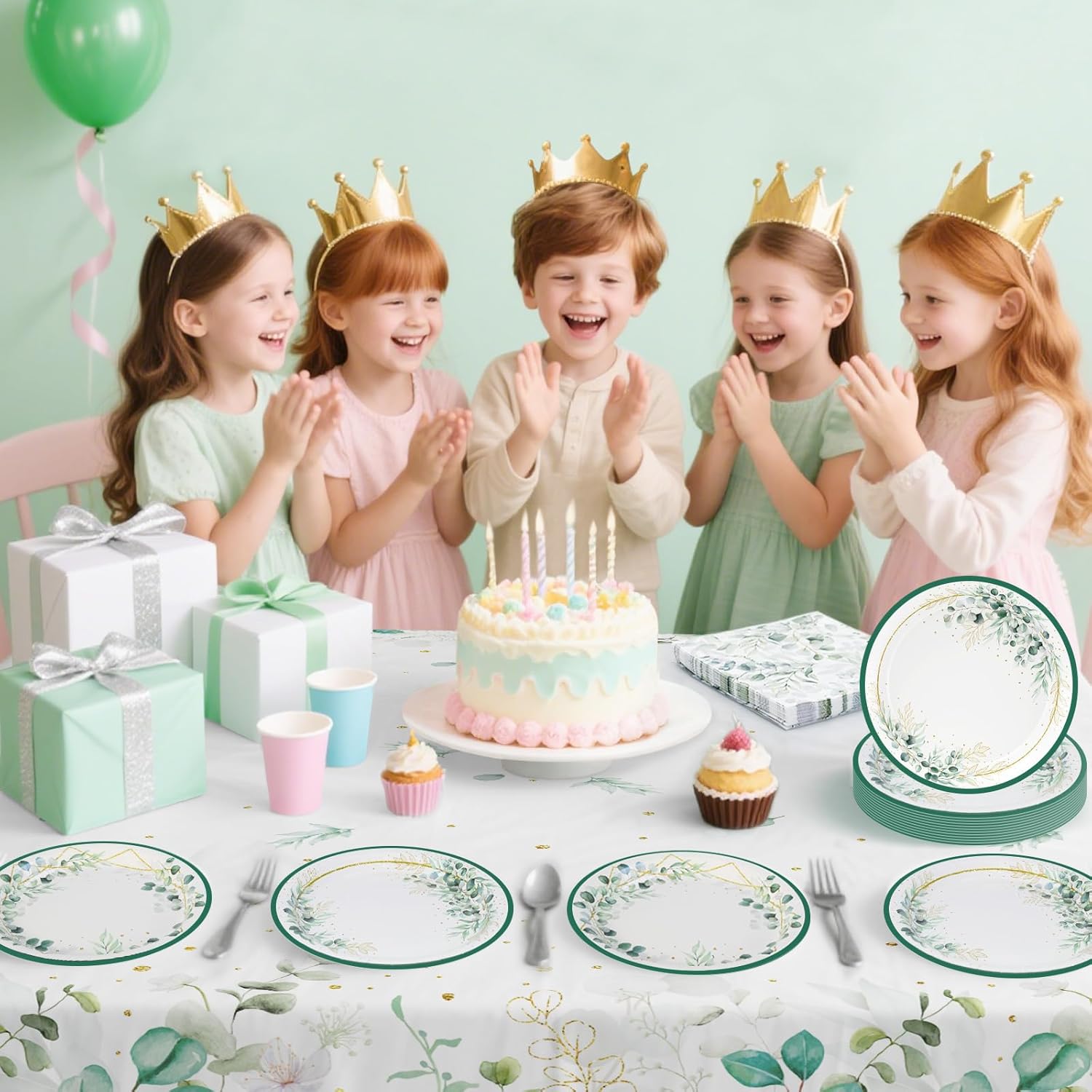 40 Pcs Sage Green Plates and Napkins - Sage Green Party Decorations Tableware Set, Disposable Round Paper Plates Eucalyptus Napkins for Birthday Bridal Wedding Baby Shower Party Supplies, Serves 20 - Image 6