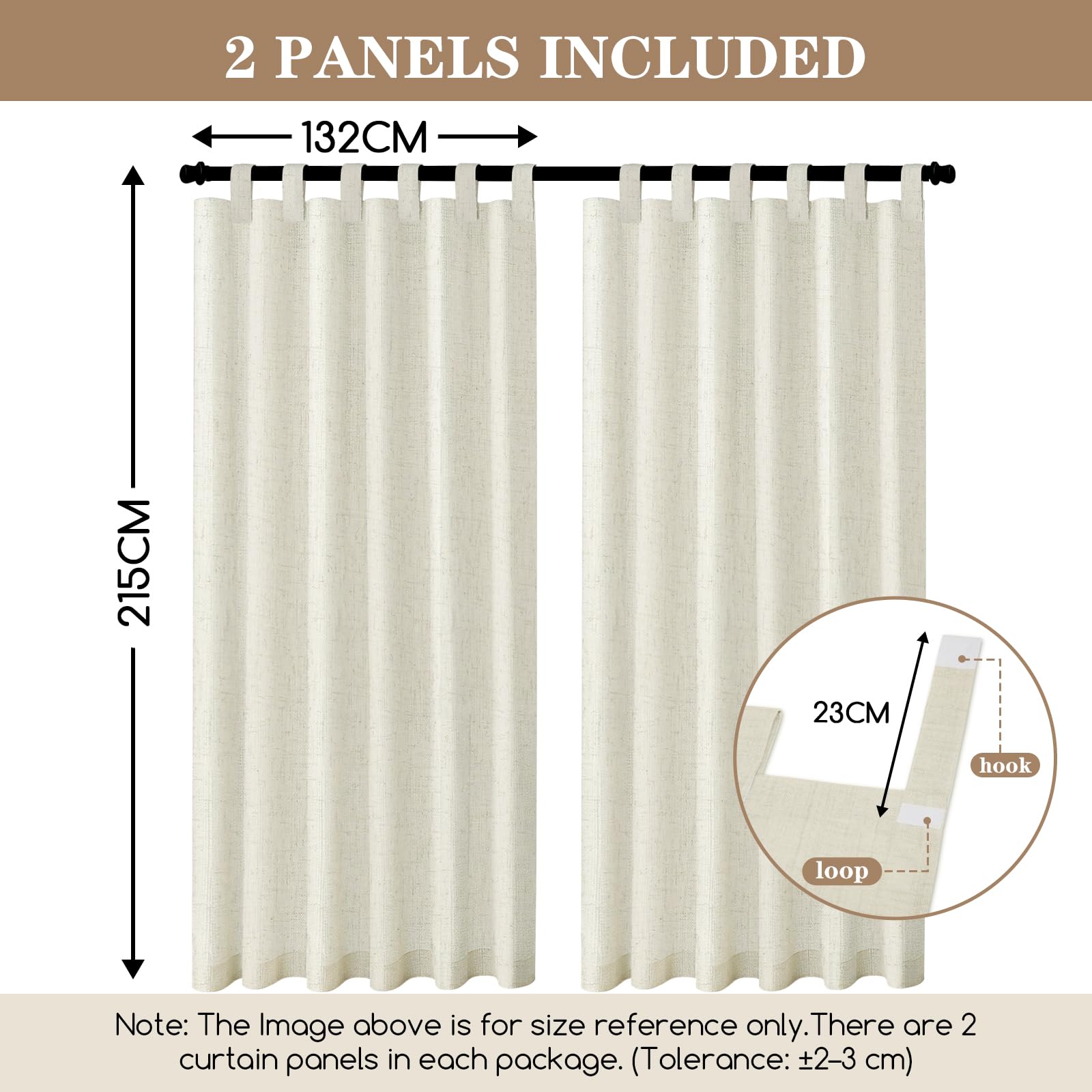 Outdoor Vorhang Wetterfest, 2er Set Stück Leinenvorhänge, Outdoor Vorhänge Wasserdicht mit Ösen, Sonnenschutz Sichtschutz outdoorvorhänge für GardinenTerrasse Balkon Pavillon Pergola(132x215cm, Beige)