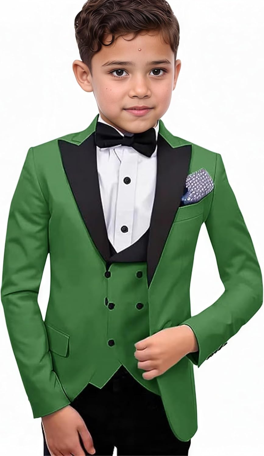 3 Piece Children's Suit with Notch Collar Formal Tuxedo Clothes Party Suit for Boys Blazer