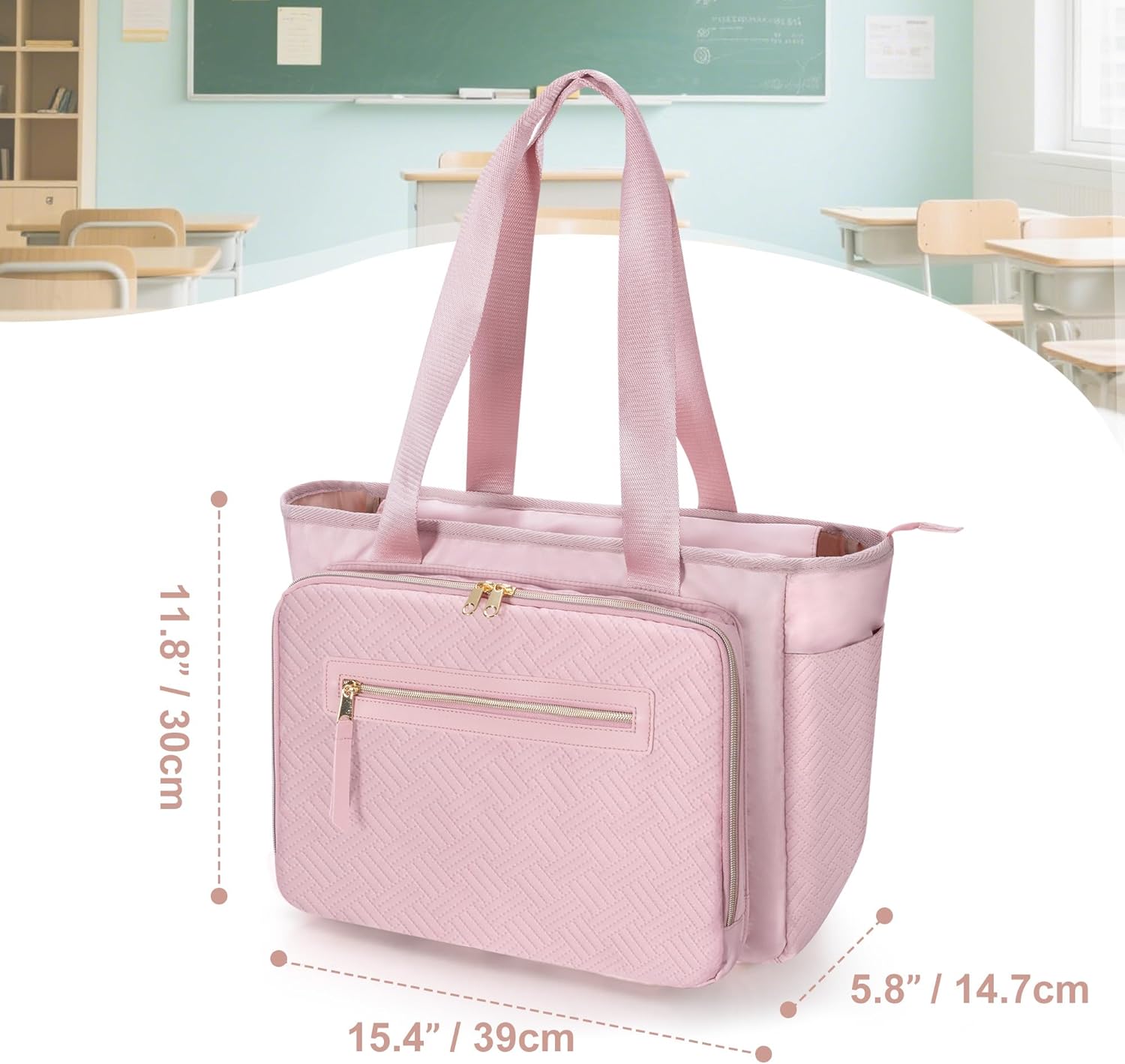 Teacher Tote Bag for Women, Teacher Work Bag 15.6 inch Laptop Bag with Accordion File Organizer, Pink - Image 7