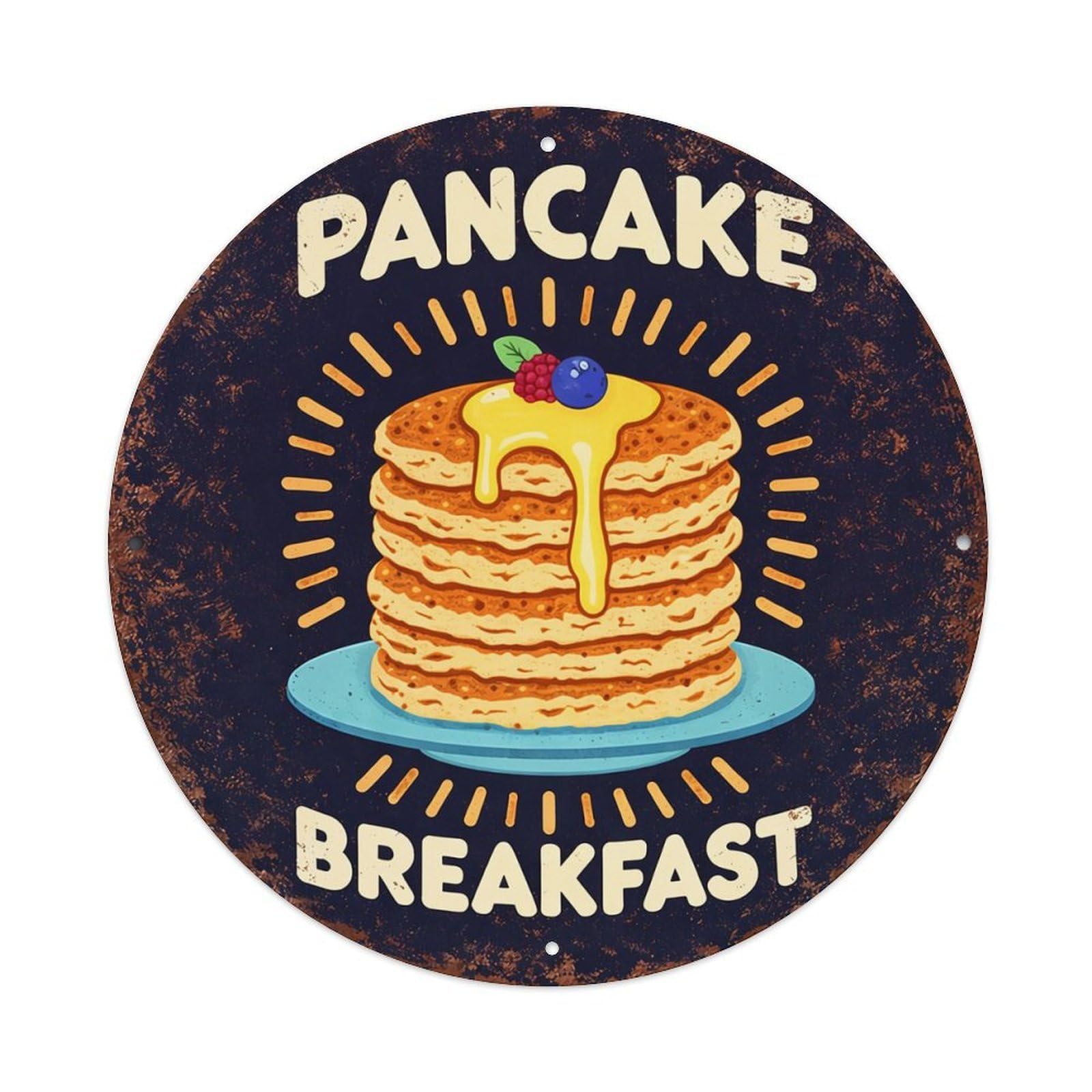 Pancake Breakfast Stack With Syrup Retro Metal Tin Sign, Vintage Metal Poster for home, Gaming Room, Studio Workshop,Bar,Garage Wall Art Decor 8x8 inch