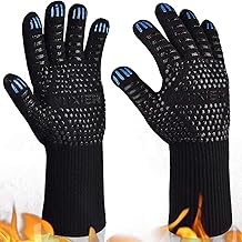 Oven Gloves BBQ Grill Gloves 1472°F Extreme Heat Resistant Oven Mitts for Cooking, Grilling, Kitchen, Smoker Baking, Barbecue, Fireplace, Welding, Cutting (13.8inch, Black Gloves)