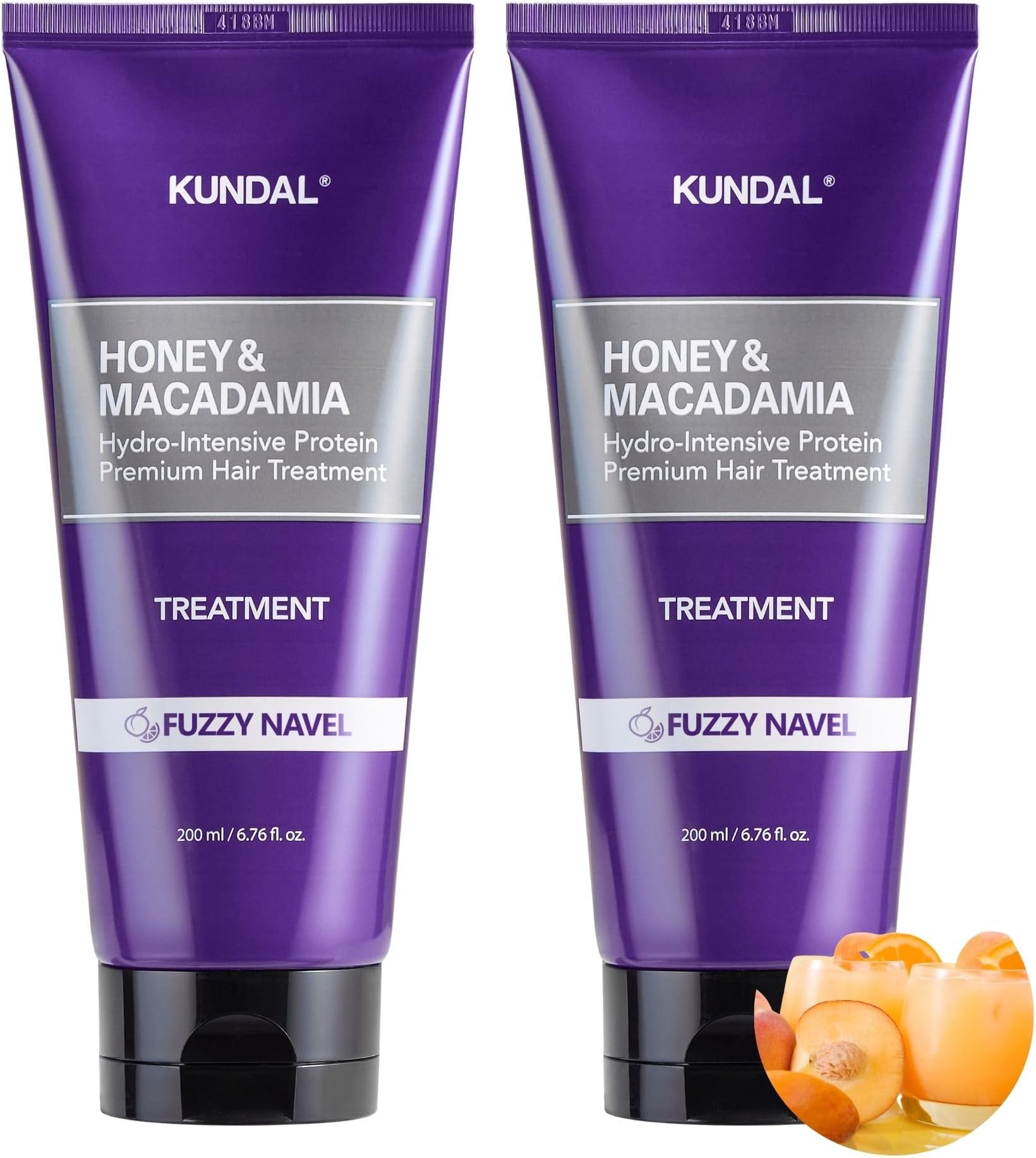 KUNDAL Honey & Macadamia Hydro-Intensive Protein Premium Hair Conditioning Mask, Fuzzy Navel, 6.76 Fl Oz, Pack of 2 - Korean Hair Care Controls Frizz, Restores Softness, LPP Protein
