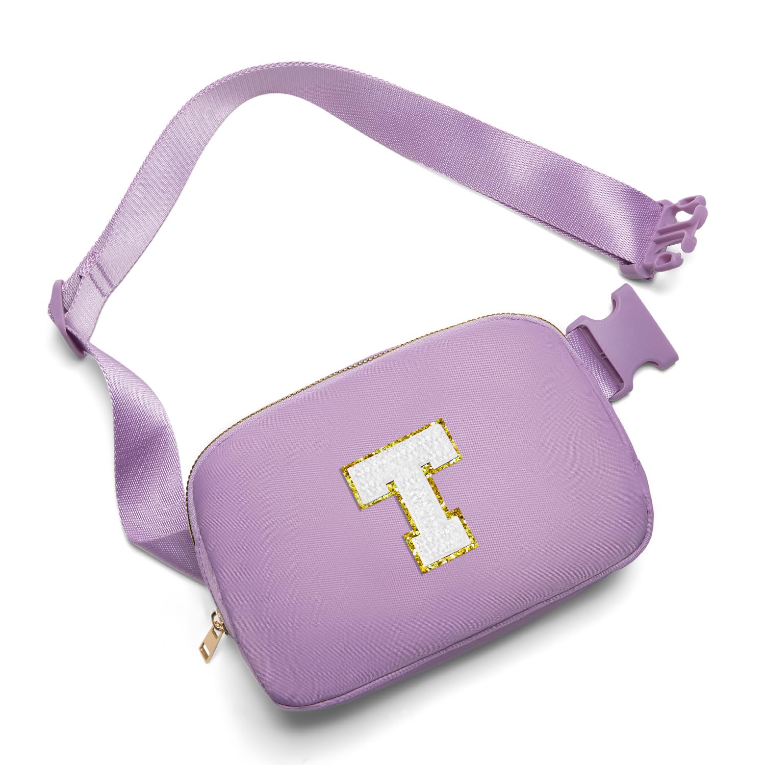 Gitus Birthday Gifts for 8 9 10 11 12 13 Year Old Girls Personalized Fanny Pack Crossbody Bags with Initial Letter Patch Belt Bag for Teen Girls Cute Trendy Stuff Travel Essentials (Lavender-T)