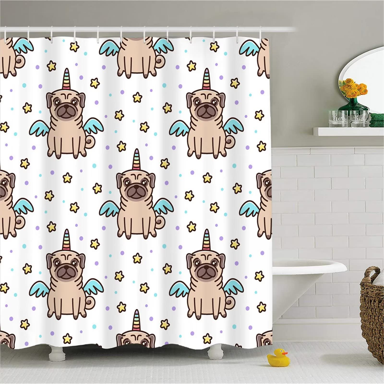 Cane Tenda Doccia W300cm x L180cm Tenda per Doccia Antimuffa, Tenda da Esterno Impermeabile Tessuto, 3D Tenda con Ganci per Dormitorio Famiglia Appartamento Hotel Doccia ​Bagno Decor