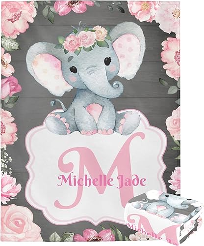 Miniatura 42 de Manta de bebé personalizada, monograma rosa, lindo elefante personalizado, mantas de 30 x 40 pulgadas para bebé, niño y niña con nombre, baby Opción