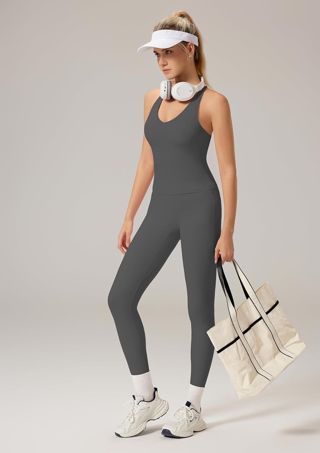 RXRXCOCO Strappy Back Workout Sets for Women 2 Piece Padded Tank Tops Hidden Scrunch Butt Lifting Leggings with Pockets - Image 6