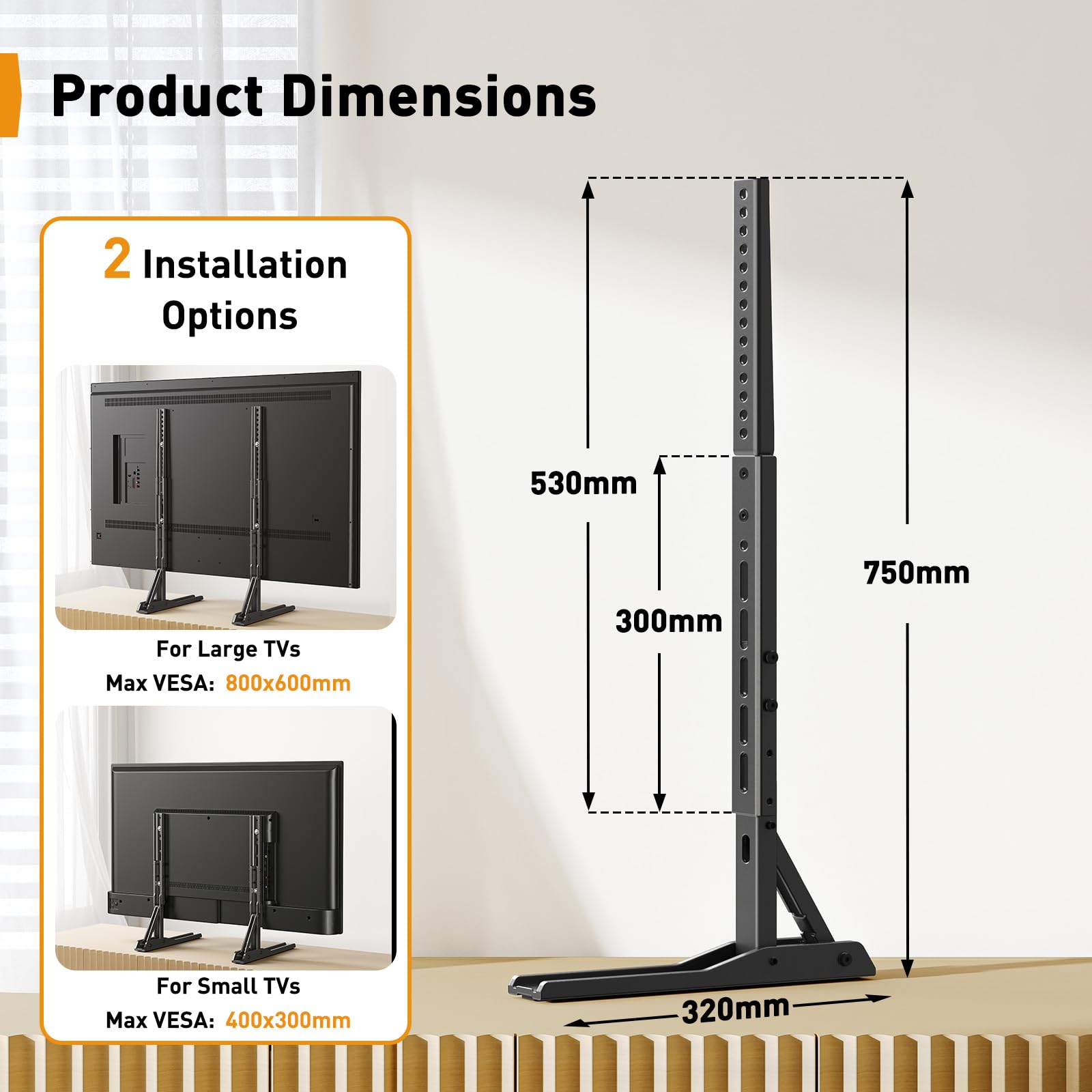Perlegear Supporto TV da Tavolo per Televisori da 22-70 Pollici, Supporto TV Universale con 3 Opzioni di Altezza, Base di Ricambio per TV, Sostiene fino a 50 kg, VESA Massimo 800x600 mm