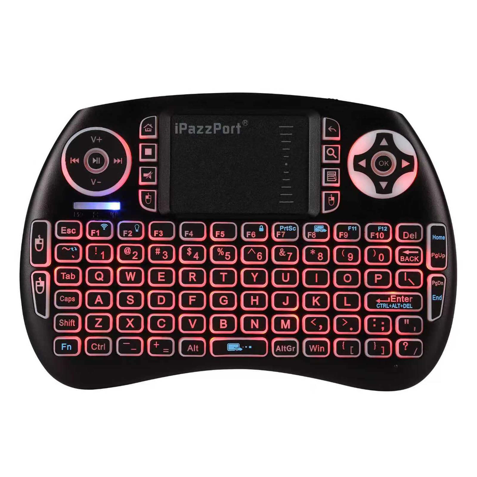 Mini Bluetooth e tastiera wireless a doppia modalità da 2,4 GHz con touchpad. | Retroilluminato a 3 colori, batteria al litio ricaricabile, portatile palmare, tasti di scelta rapida multimediali