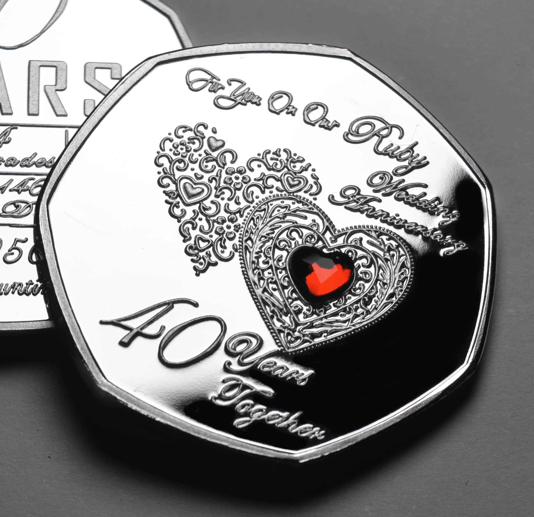 The Commemorative Coin Company On Our 40th RUBY WEDDING ANNIVERSARY Commemorative. Inlaid Gemstone. Gift/Present. Marriage/Congratulations. 40 Years Together