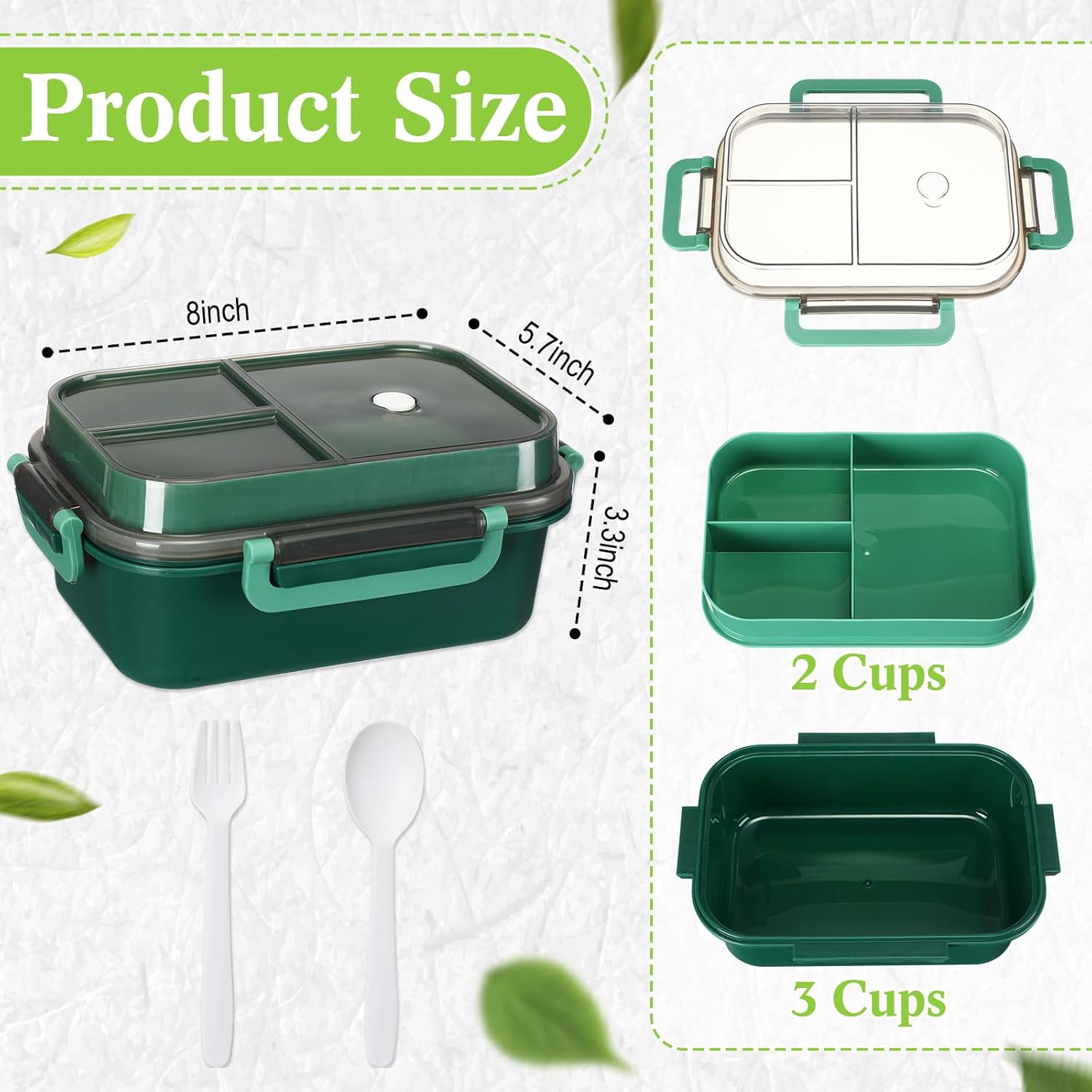 Hushee 3 Pack 42 oz Bento Lunch Box First Day of School Back to School 2 Layers 3 Compartments Bento Plastic Box for Adults, Microwave Dishwasher and Freezer Safe Lunch Snack Containers and Cutlery