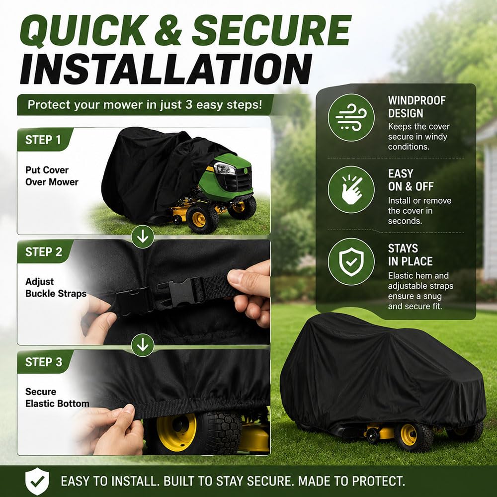 Funda para Tractor Cortacésped para Alpina AT4 84 A 84 cm Deck, Tejido Oxford Resistente con Borde Ajustable, Cubierta contra Lluvia Polvo Sol Nieve y Hojas