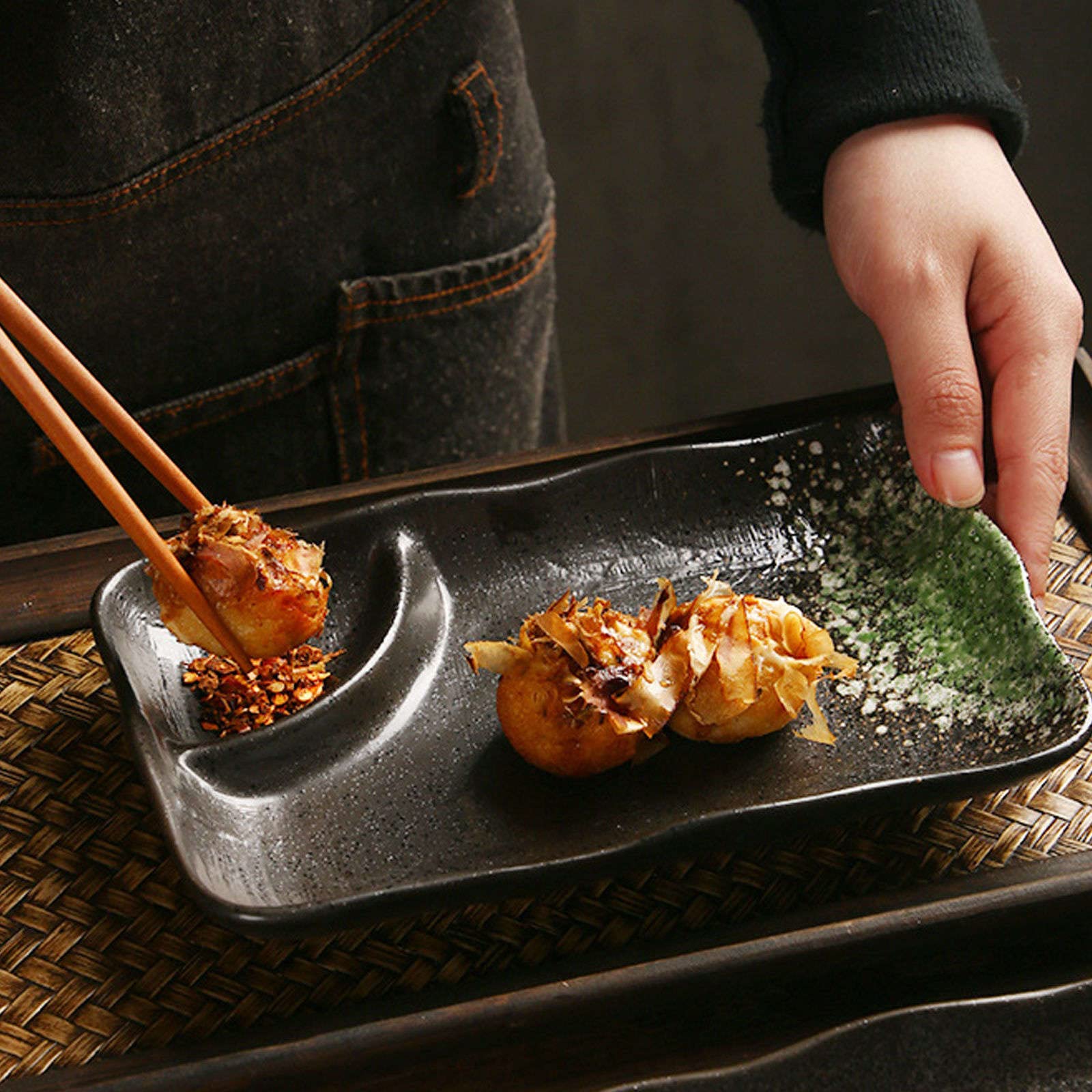 Ramen-Schüsseln-Set, Obstschale, Ramen-Schüssel, große Servierschüsseln, japanisches Porzellan-Servierset für Pommes und Dips, 2er-Set Keramik-Servierschüsseln, unterteilter Servierteller für Snacks –