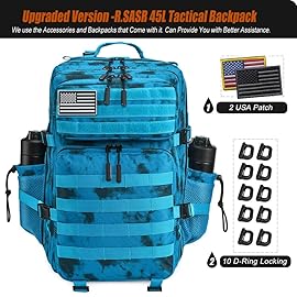 Military Tactical Backpack 45L Large Tactical Backpack for Men, Hiking Rucksack With Bottle Holder (Blue Tie Dye)