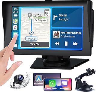 Wireless Carplay & Android Auto Car Stereo with Rear Backup Camera, 7 Inch Portable Car Audio with Bluetooth 5.0,Car Radio Receiver with Touch Screen,Hands-Free Calling,Siri/Google/AUX/FM/GPS/Airplay