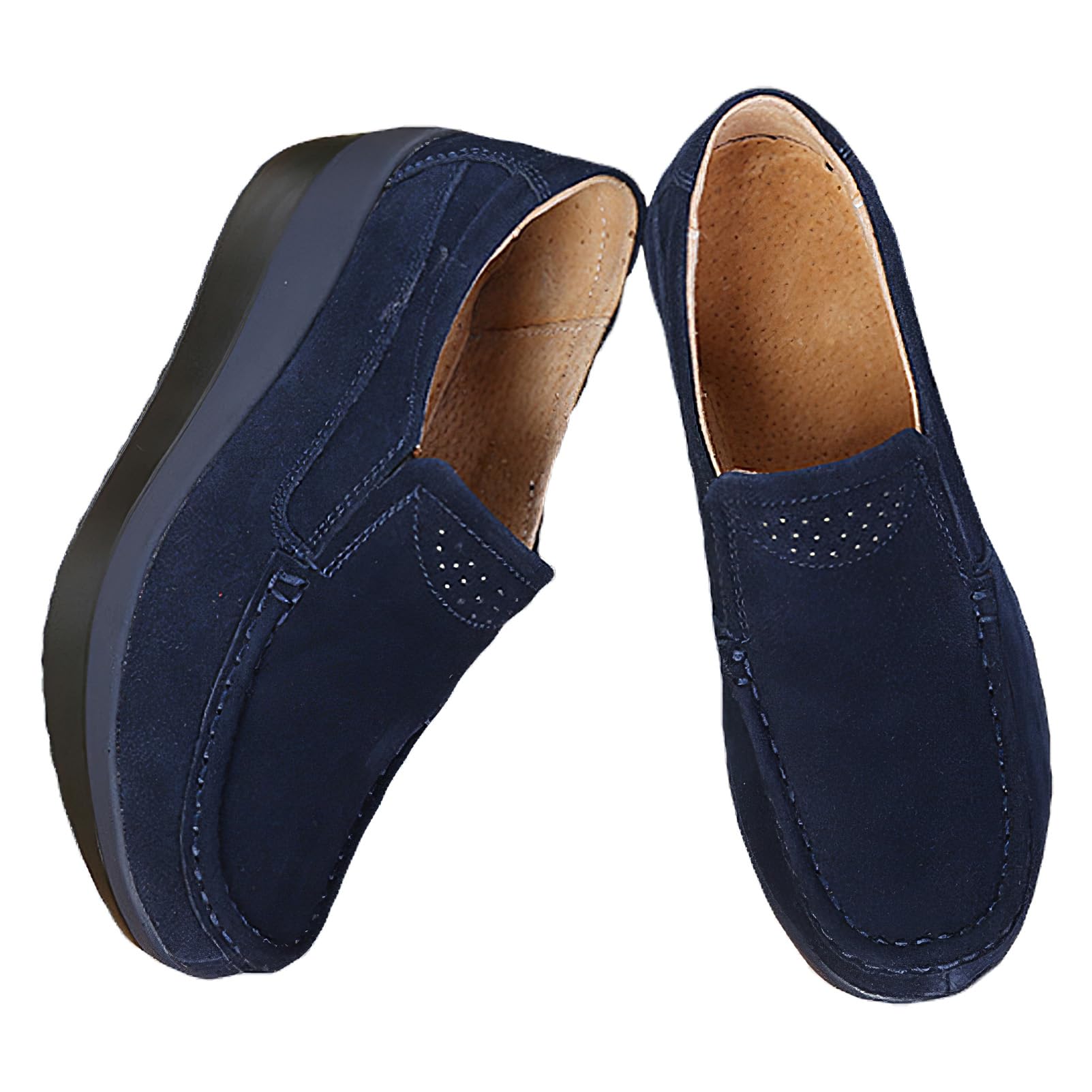 rismart Mujeres Piel de Ante Zapatillas de Cuña Zapatos de Plataforma Slip on Mocasines