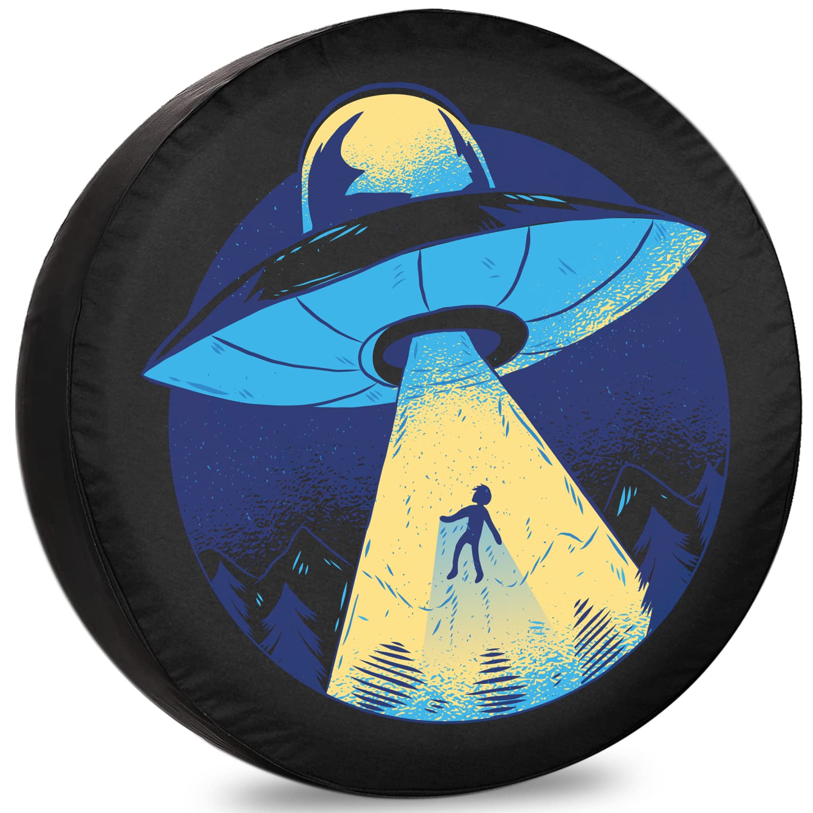Spare Tire Cover Funny Alien Abduction RV Camping Accessories for Spare Tire Weatherproof Dust-Proof Universal for Trailer Van SUV Travel Trailer 12"
