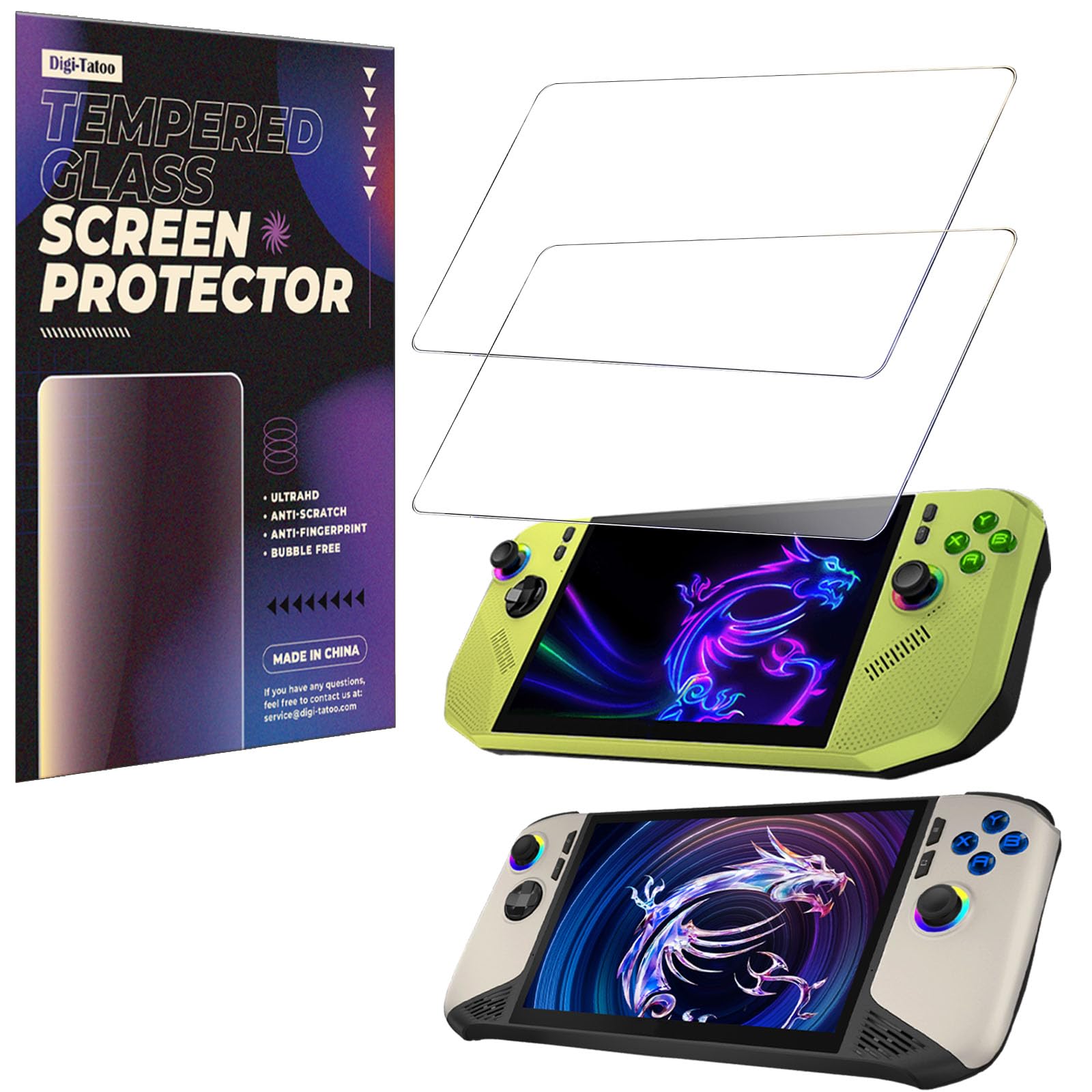 Protecteur d'écran en verre trempé 9H pour MSI Claw A8/Claw 8 AI+ A2VM 2025 (8"), Lot de 2, anti-rayures