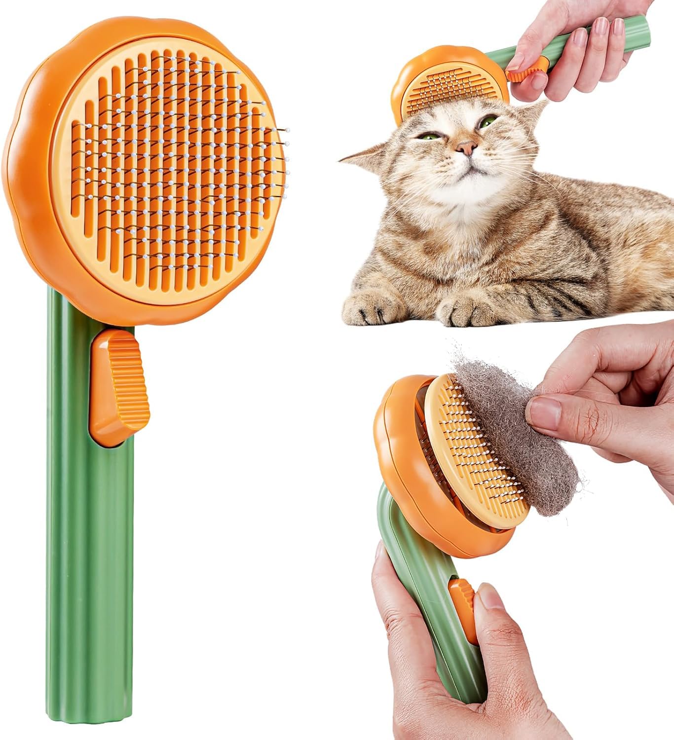 2-in-1 Pet and Cat Grooming Brush with Detachable Head, Brush for Shedding, Self-Cleaning Hair Brush for Remove Tangles and Loose Hair, Brush with Release Button, Grooming Brush for Shedding for Long and Short Haired (Multicolour) 1