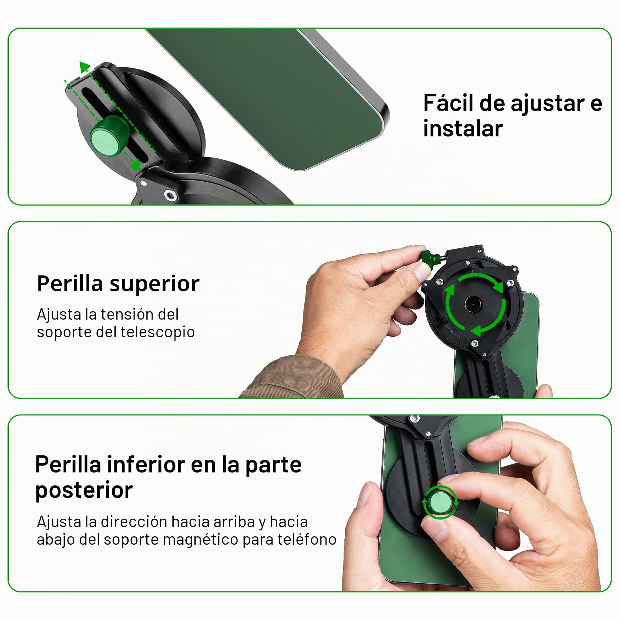 FANAUE Adaptador de teléfono telescópico, soporte de teléfono inteligente para prismáticos, microscopio monocular, soporte magnético para teléfono celular para fotografía de cámara