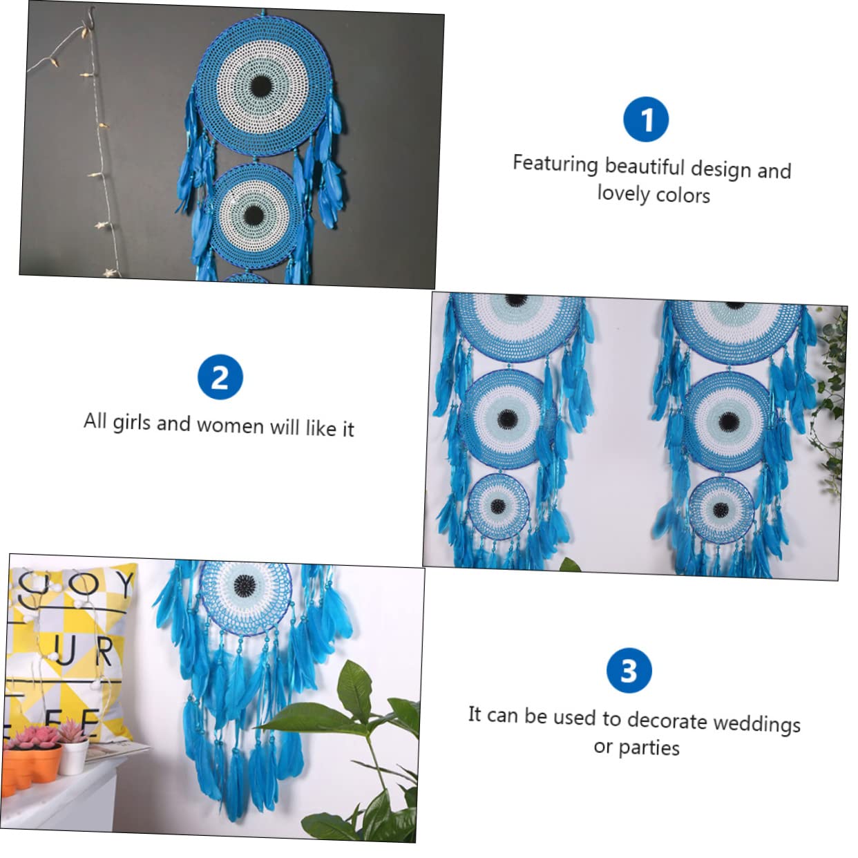 Hängender Traumfänger 40cm Blau mit Federn als Wanddekoration