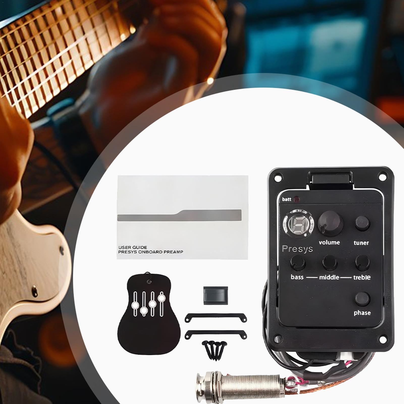 Pastilla de guitarra acústica, pastilla piezoeléctrica para guitarra clásica - Preamplificador acústico | Ecualizador de preamplificador de guitarra, transductor eléctrico acústico, indicador de bate