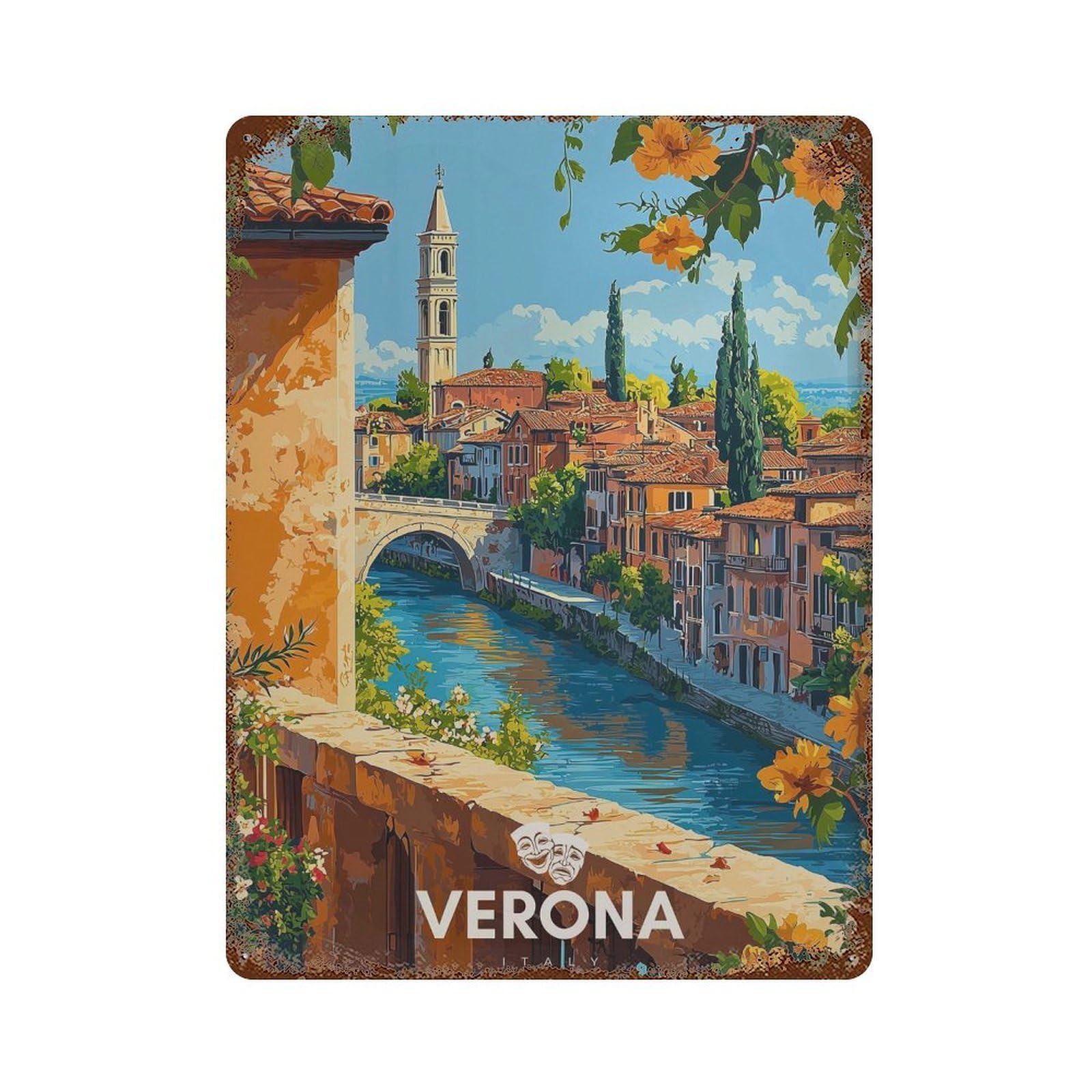 xiaoxiaoshen Verona Italy Travel Romantic Italian Cityscape Wall Decor Art Metal Tin Poster Modern Home Decor Art Home Bar Shop Decorations Vintage Sign 40x30cm