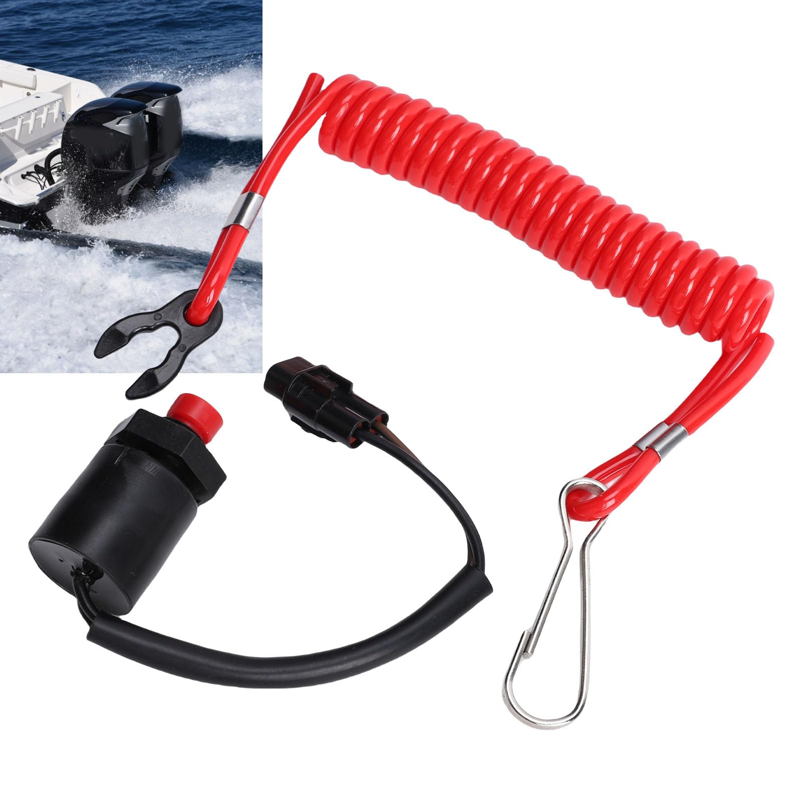 Cordón de Seguridad para Interruptor de Parada de Emergencia de Motor de Barco 37820 93J05 Reemplazo para Fueraborda 8-300 Caballos de Fuerza 4 Tiempos ABS Metal para Operaciones de Agua de