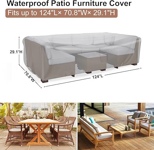 Miniatura 2 de Mrrihand - Juego de muebles de patio impermeable, funda para sofá modular para exteriores, resistente 600D, juego de mesa y silla, 124 pulgadas de