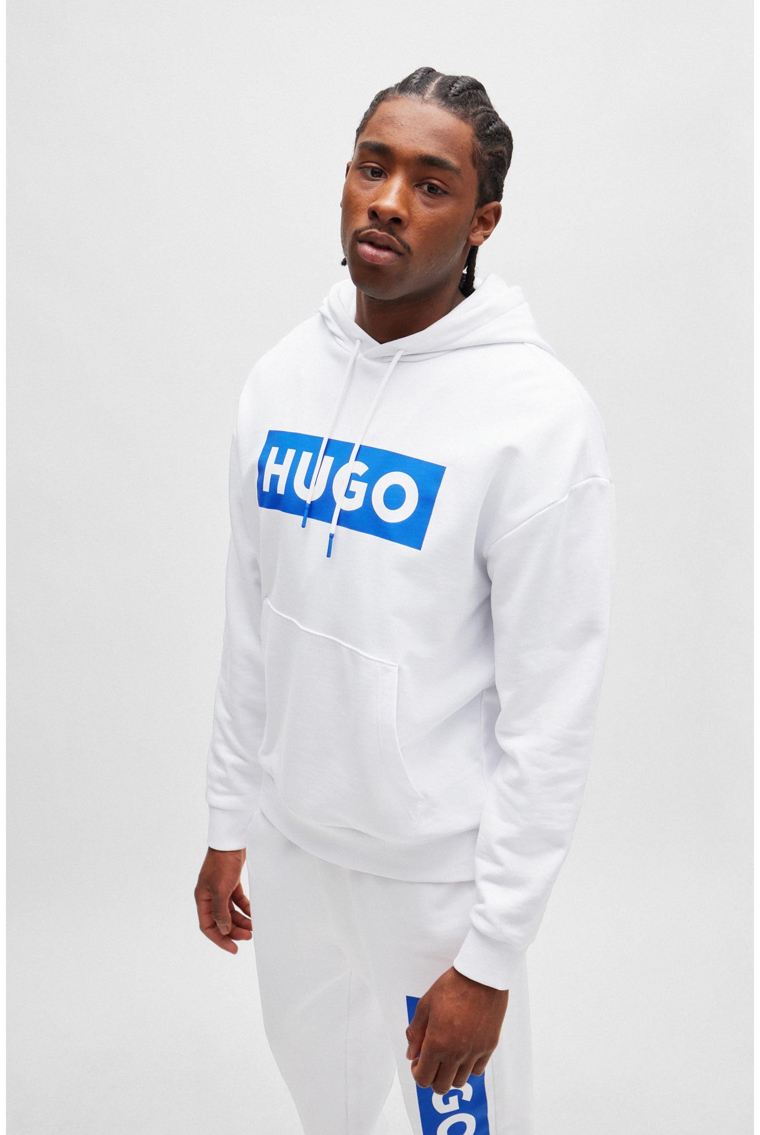 HUGO Herren Nalves Hoodie aus Baumwoll-Terry mit rechteckigem Logo-Print