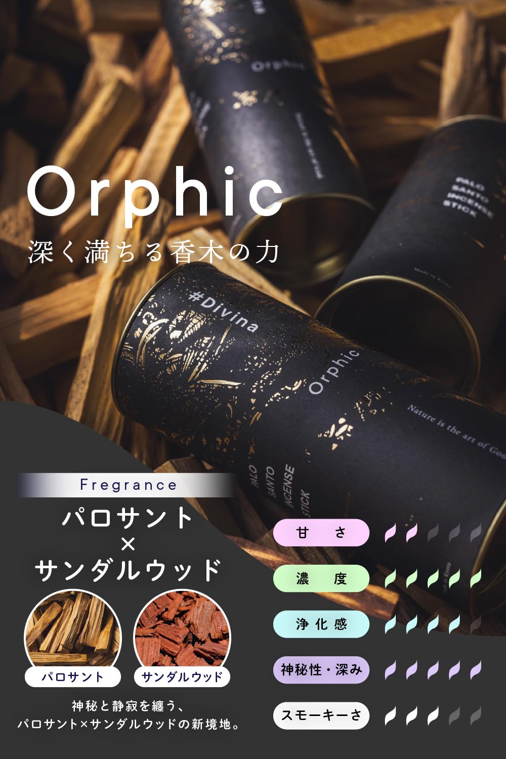 Amazon.co.jp: #Divina Orphic パロサントのお香 サンダルウッドと