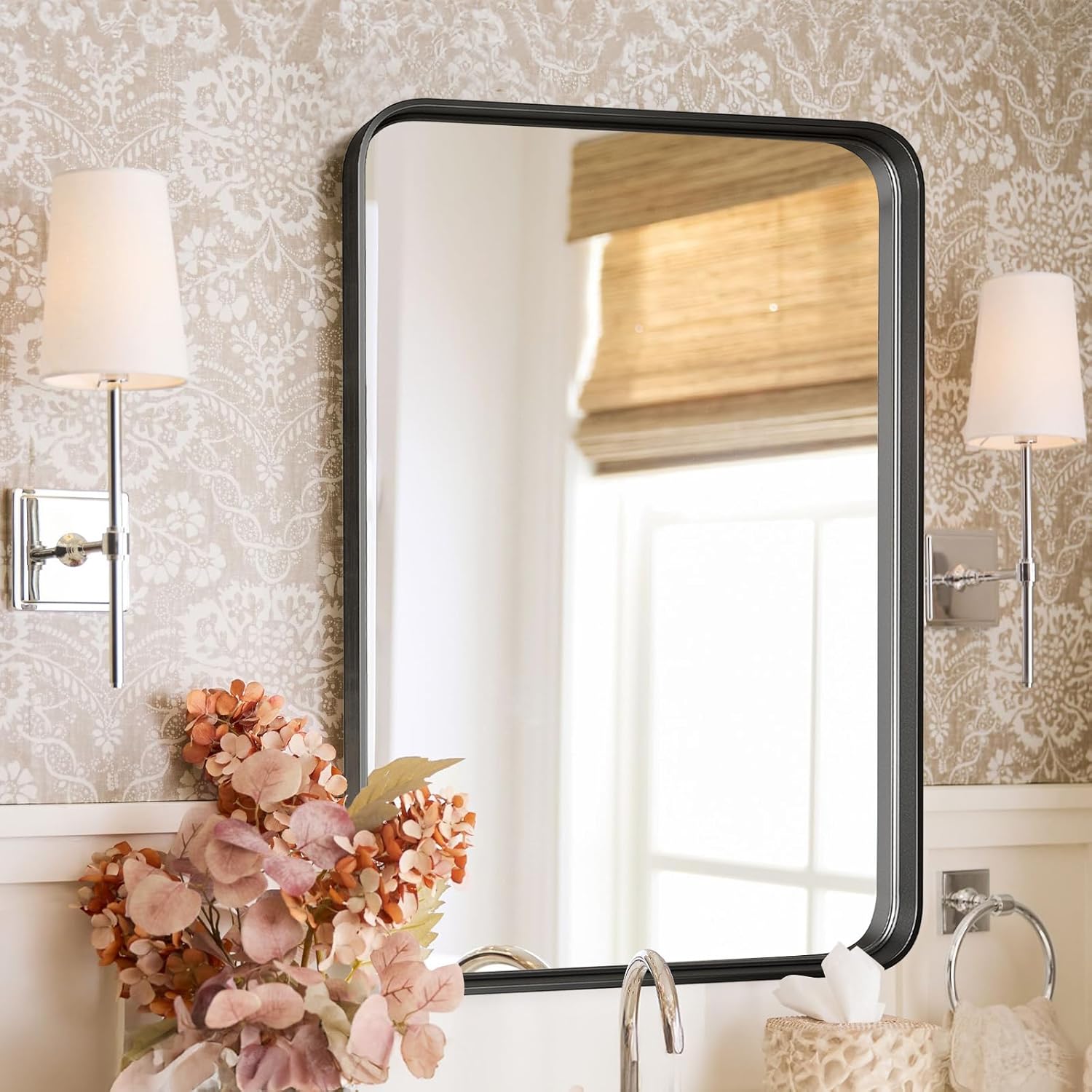 DUMOS Black Metal Bathroom Mirrors for Over Sink 30x21 Inch Wall Mounted Vanity for Restroom Farmhouse Corner Horizontally