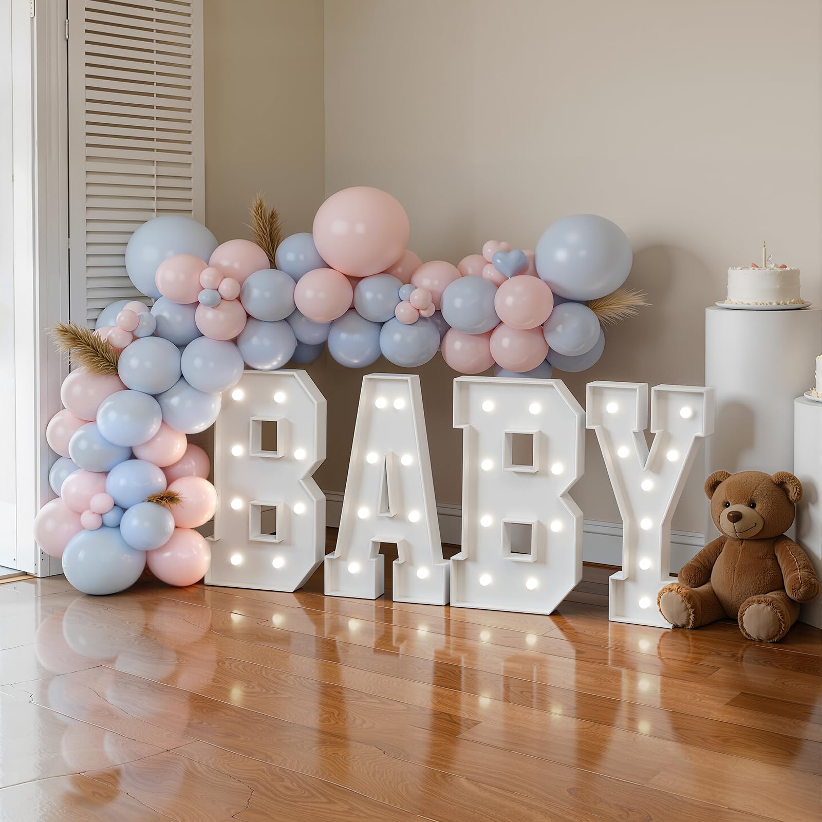Letras de marquesina para decoración de baby shower para niñas y niños, 60 cm, letra grande iluminada para revelación de género, decoración de fiesta