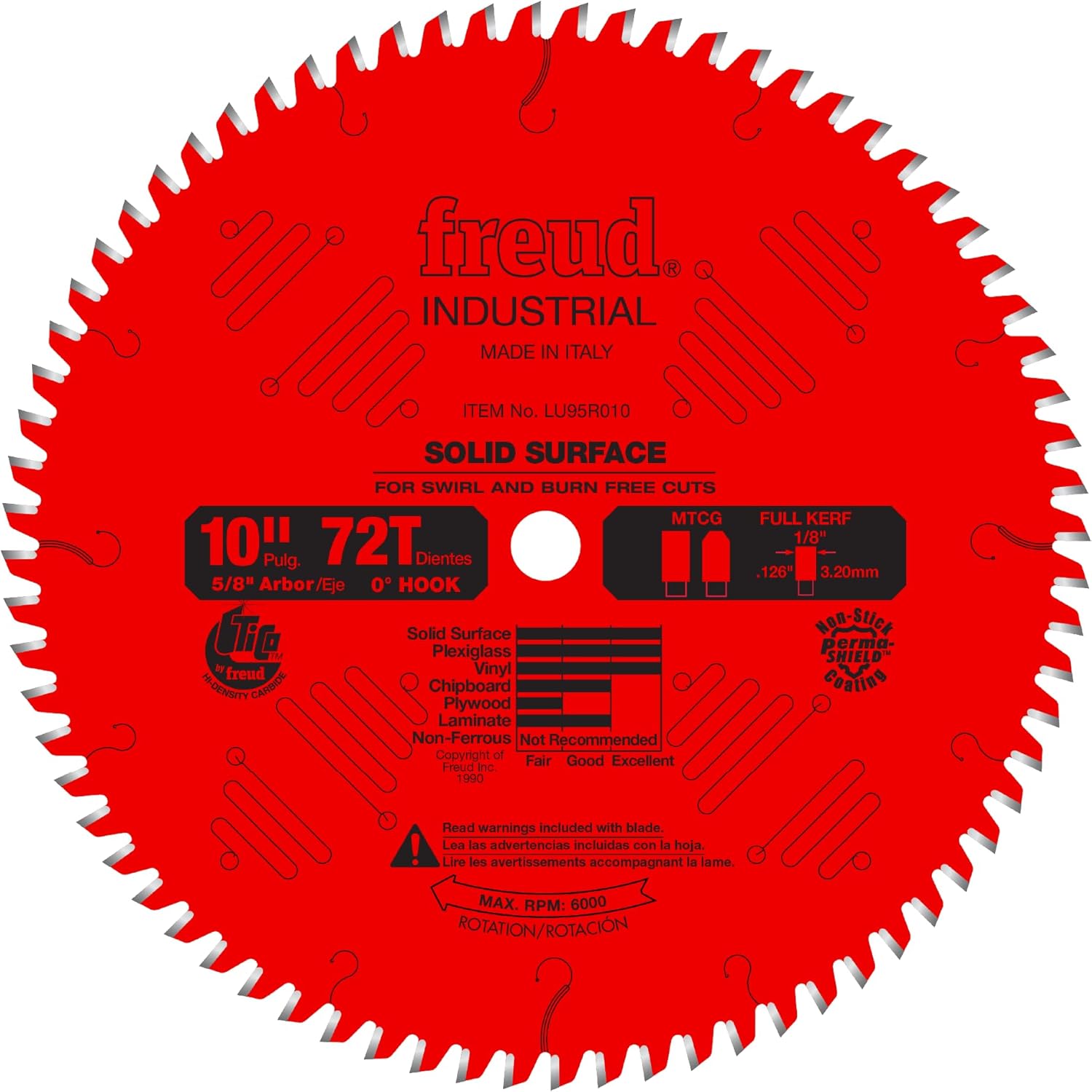 Freud LU95R010: 10" x 72T Solid Surface Blade