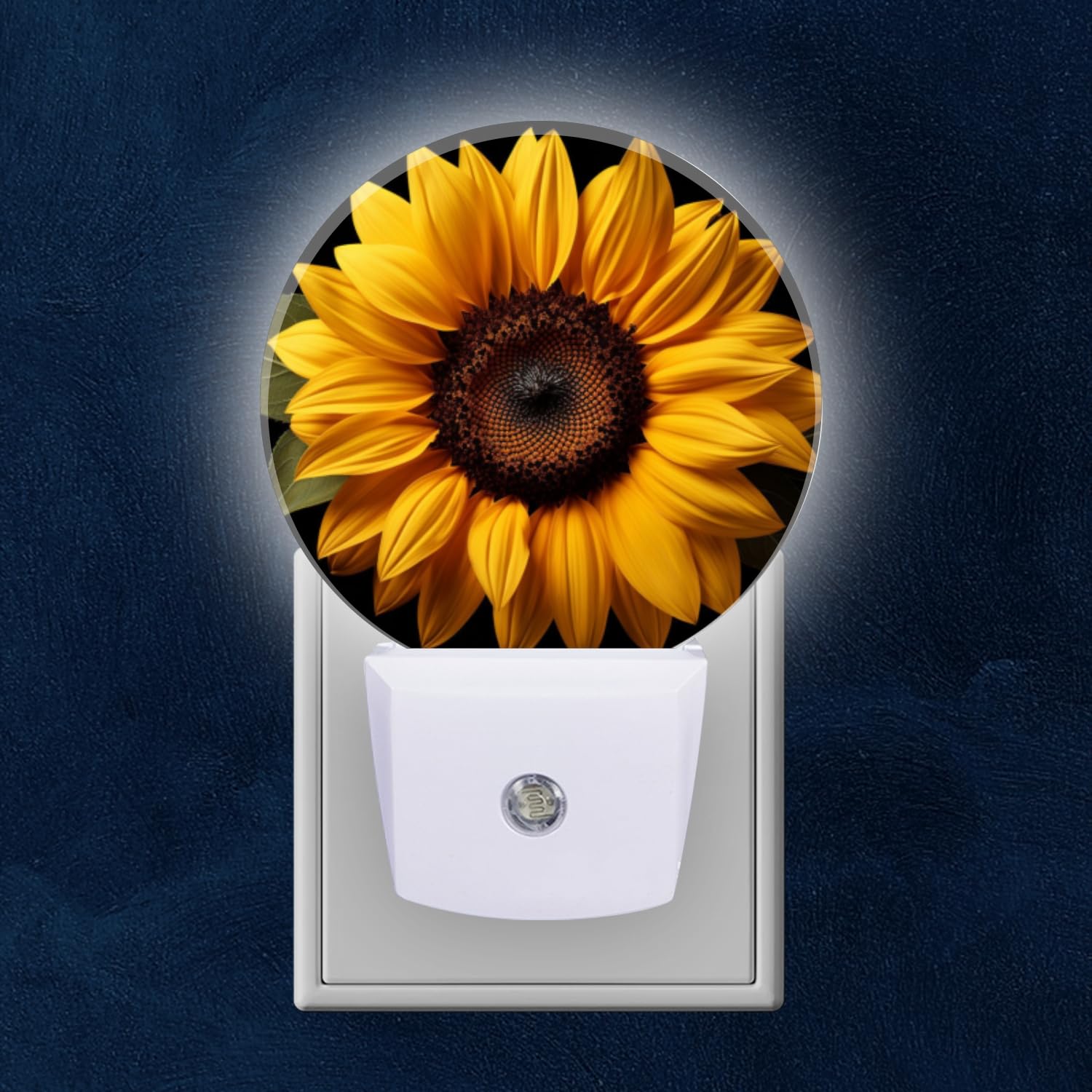 Mearafois Round LED Night Lights Lamp with Dusk to Dawn Sensor Golden Shiny Sunflowers On Black Night Light