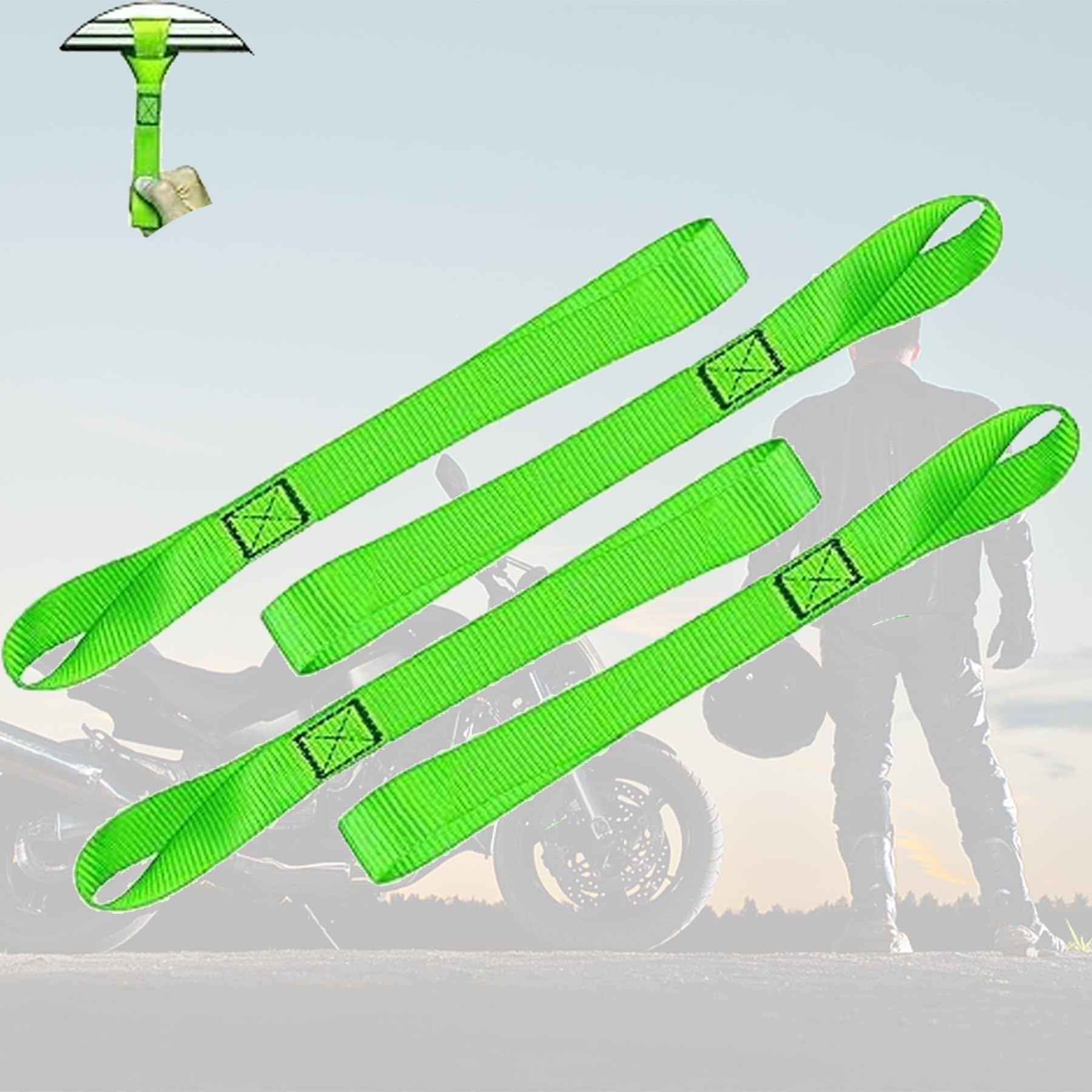 Soft Loop Tie Down Straps (4-Pack) - 1.0 Inch x 12 Inch (1,400 lbs Break Strength) Heavy Duty Motorcycle Handlebar Straps for use with Ratchets for ATV, UTV, Dirt Bike (Green)