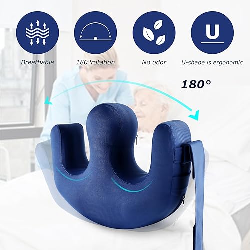 Miniatura 6 de YHK Dispositivo de giro inflable, poliéster para prevenir la atrofia muscular para personas mayores con correas extraíbles en forma de U, almohada