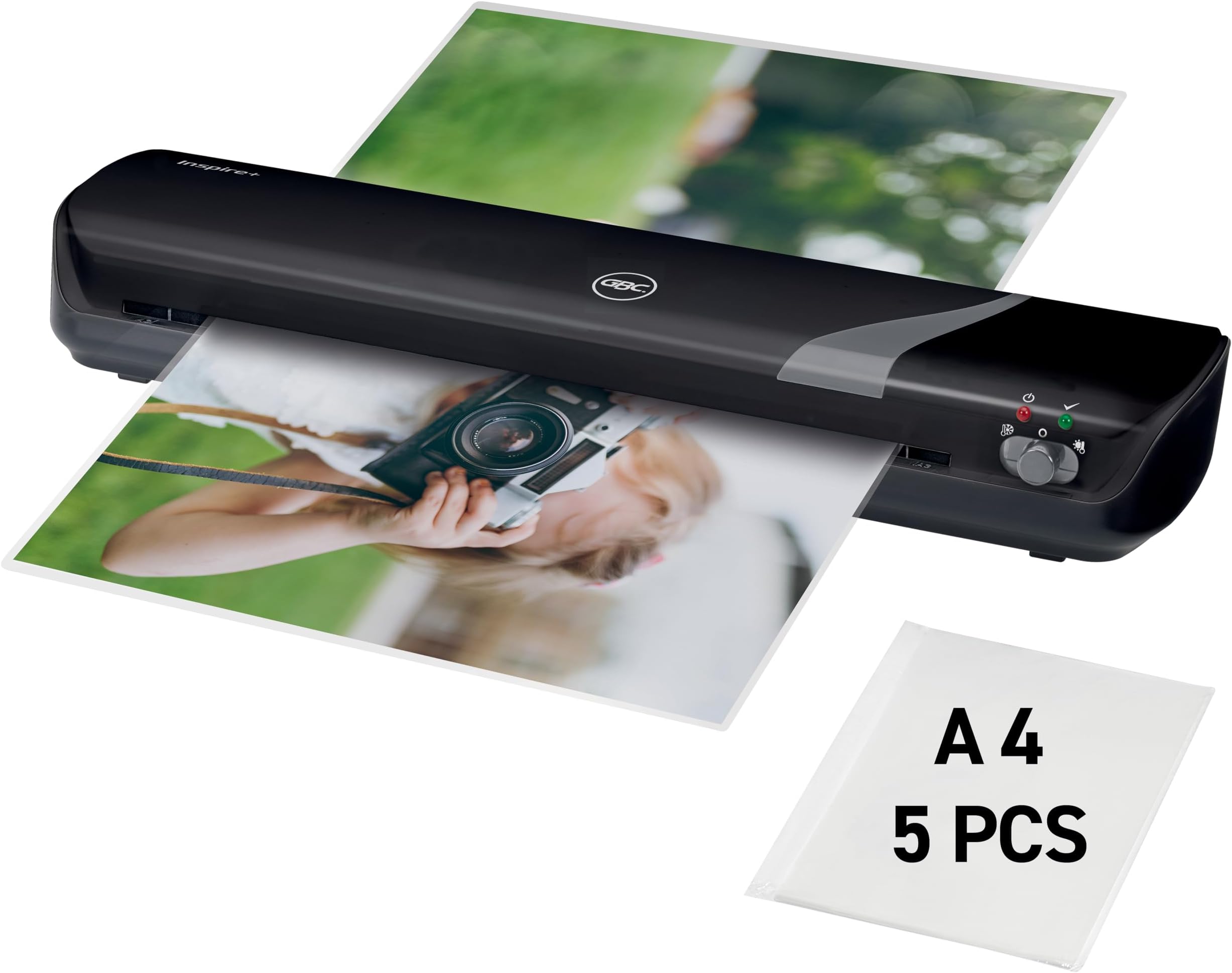 Inspire+/Rexel Style A3 Laminator, Laminating Machine with Starter Pack of Pouches, 4 Minute Warm Up Time, Black (4402076)