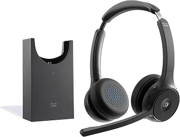 Cisco Headset 722, Wireless Dual On-Ear Bluetooth Headphones, Webex Button, USB-A HD Bluetooth Adapter, Soft Case, Charging Stand, Carbon Black, HS-WL-722-BUNAS-C