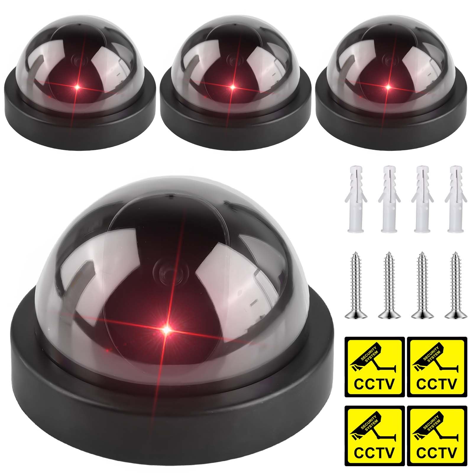 Lot de 4 Caméra Attrape : Caméra de Surveillance factice Fausse Caméra de Surveillance avec Lumière LED Clignotante - Outil de Dissuasion Visuel pour Maison, Boutique et Sécurité du Site