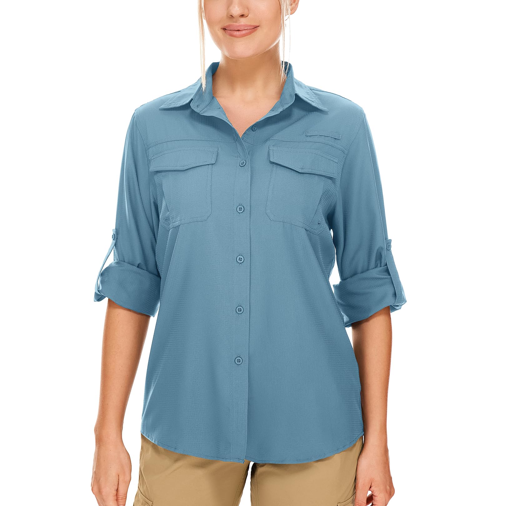 Womens Safari Sun Shirts UPF 50+ UV Sun Protection Long Sleeve Outdoor Quick Dry Fishing Hiking Gardening Shirts