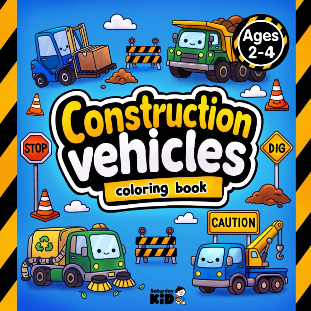 Construction Vehicles Coloring Book for Toddlers Ages 2–4: Simple Construction Trucks, Machines, and Signs Coloring Pages for Little Kids