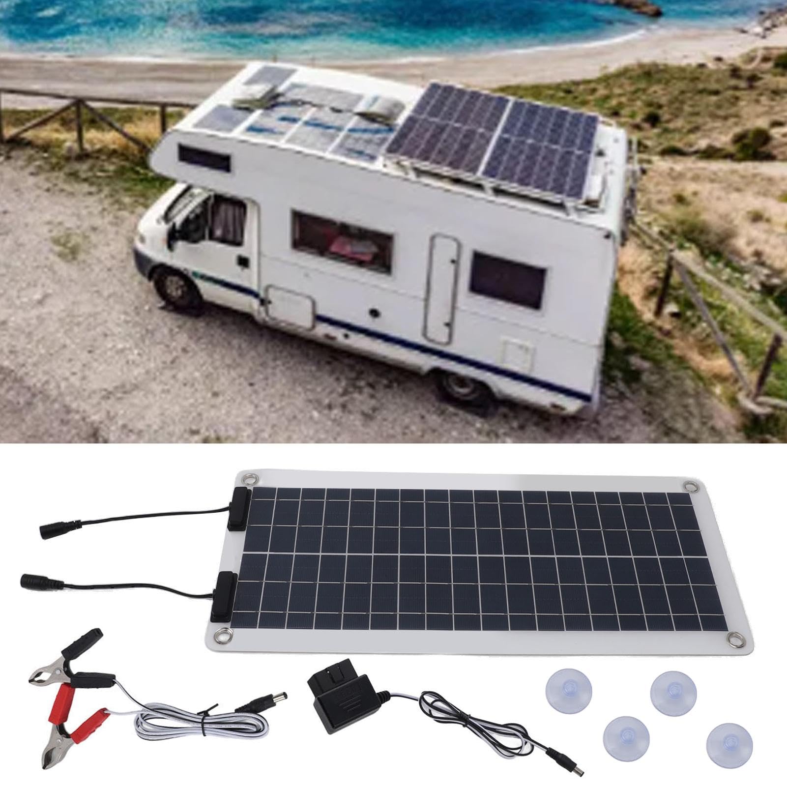 Caricabatterie solare di manutenzione – Caricabatterie impermeabile da 100 W, mantenimento della batteria solare | Caricabatterie con doppia uscita per auto, barca, campeggio e moto 12 V-24 V