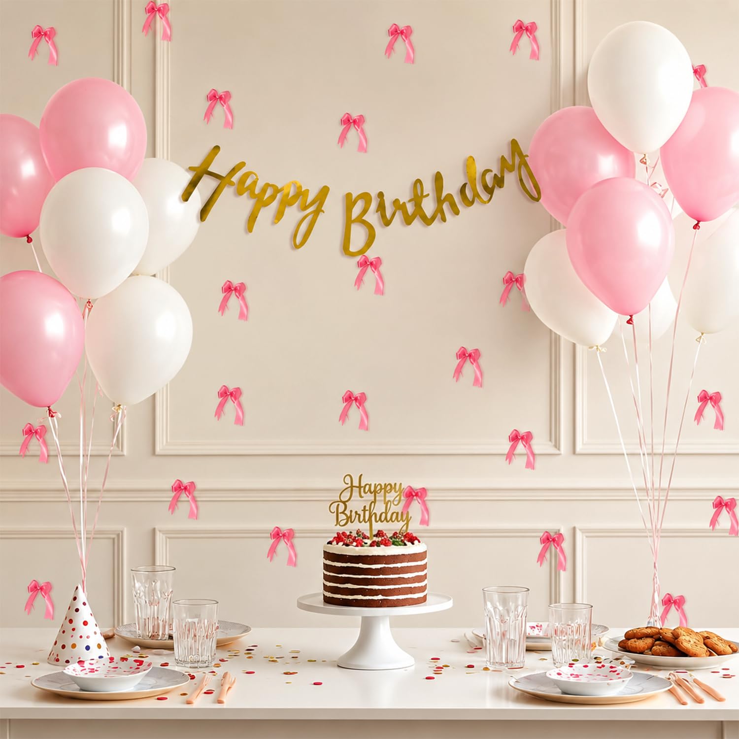 Pink & White Birthday Decorations - 33 Pcs Kit -1