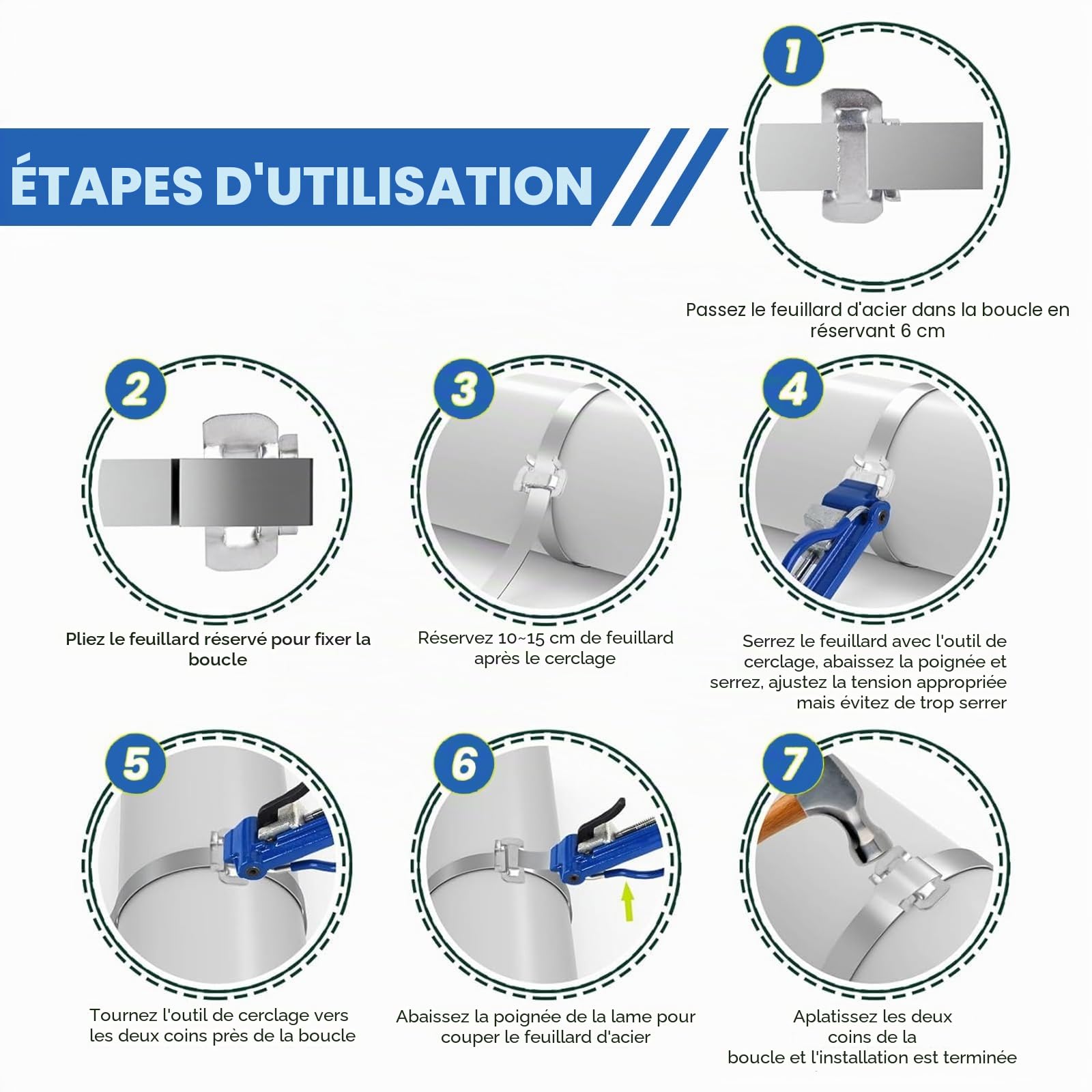 Tendeur de Cerclage Pince à Cerclage Outil de Serrage Feuillard Manuel en Spirale Pour Fixation Emballage Regroupement Bateaux Acier Inoxydable Professionnel Industriel