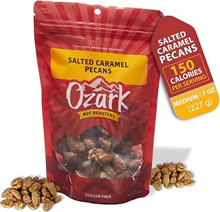 OZARK NUT ROASTERS, Salted Caramel Pecans, Sweet & Salty Flavored Snacks, World-Class Gourmet Candied Nuts, Resealable Pack of 1 (7.0 Ounces)