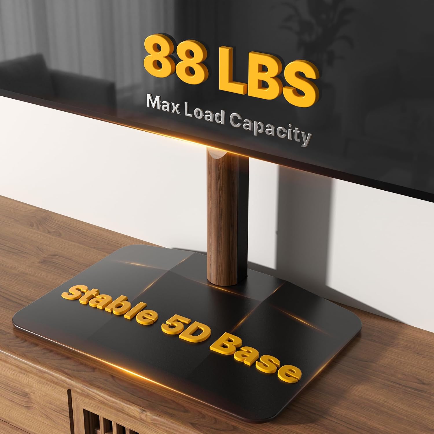 monTEK Walnut Column Universal Tabletop TV Stand for 32-65"TVs,Swivel& Tilt | 3-Level Height Adjustable Table Top TV Mount Stand for Living Room & Bedroom, Max VESA 400x400m, Heavy Duty Base Holds 88lbs